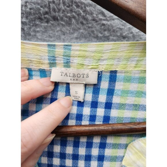 Talbots Womens Plaid Button-Up Shirt Size S 100% Cotton Blue/Green Long Sleeve C - Picture 2 of 5
